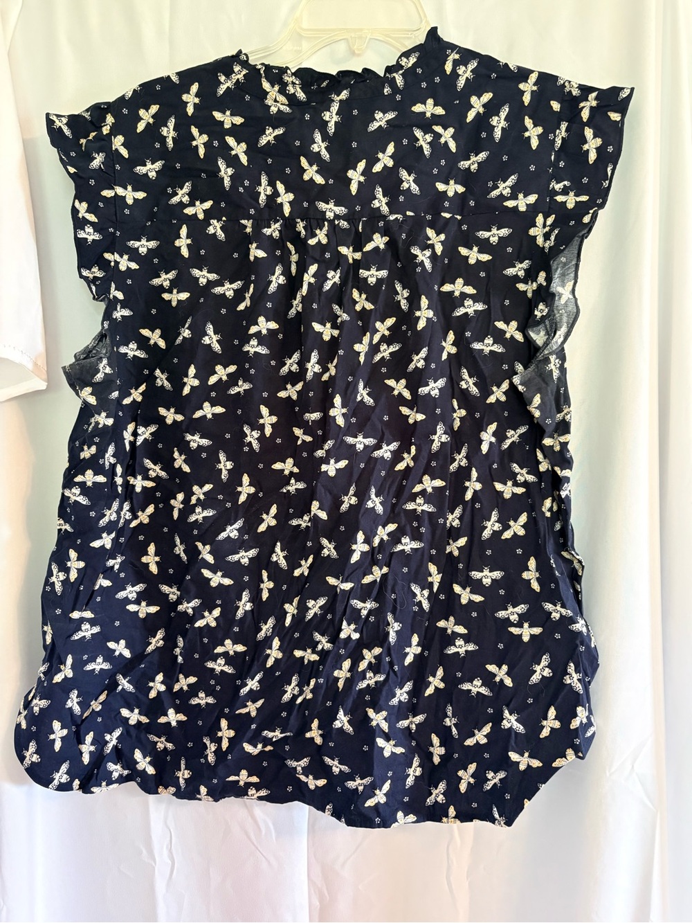 LOFT Navy Butterfly Print Ruffle Cap-Sleeve Blouse - Picture 2 of 3